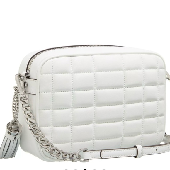 MICHAEL MICHAEL KORS Jet Set Optic White Leather Camera Crossbody Bag NWT - Picture 2 of 15